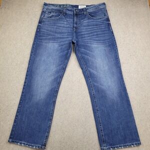 TK Axel Jeans Mens 38x32 Slim Boot Cut Denim Blue Dark Wash Flap Pockets Pants